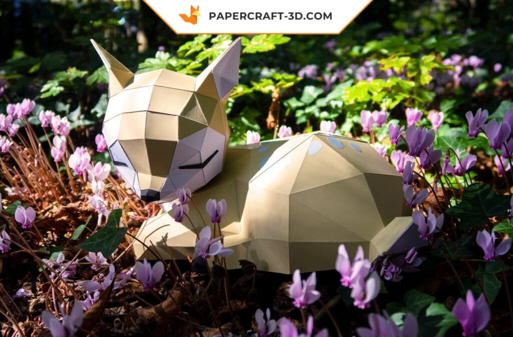 Papercraft de cervatillo dormido y recostado en origami 3D