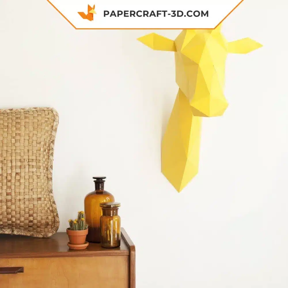 Papercraft testa di giraffa semplificata in origami da parete