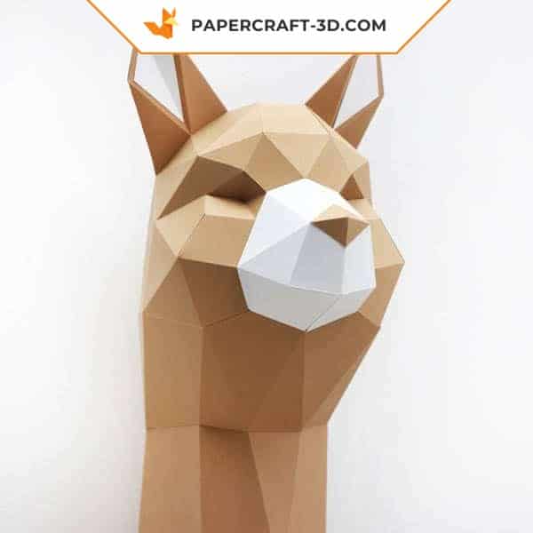 Papercraft tête d'alpaga murale en origami 3D