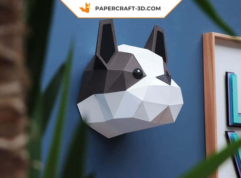 Papercraft de cachorro buldogue em origami 3D