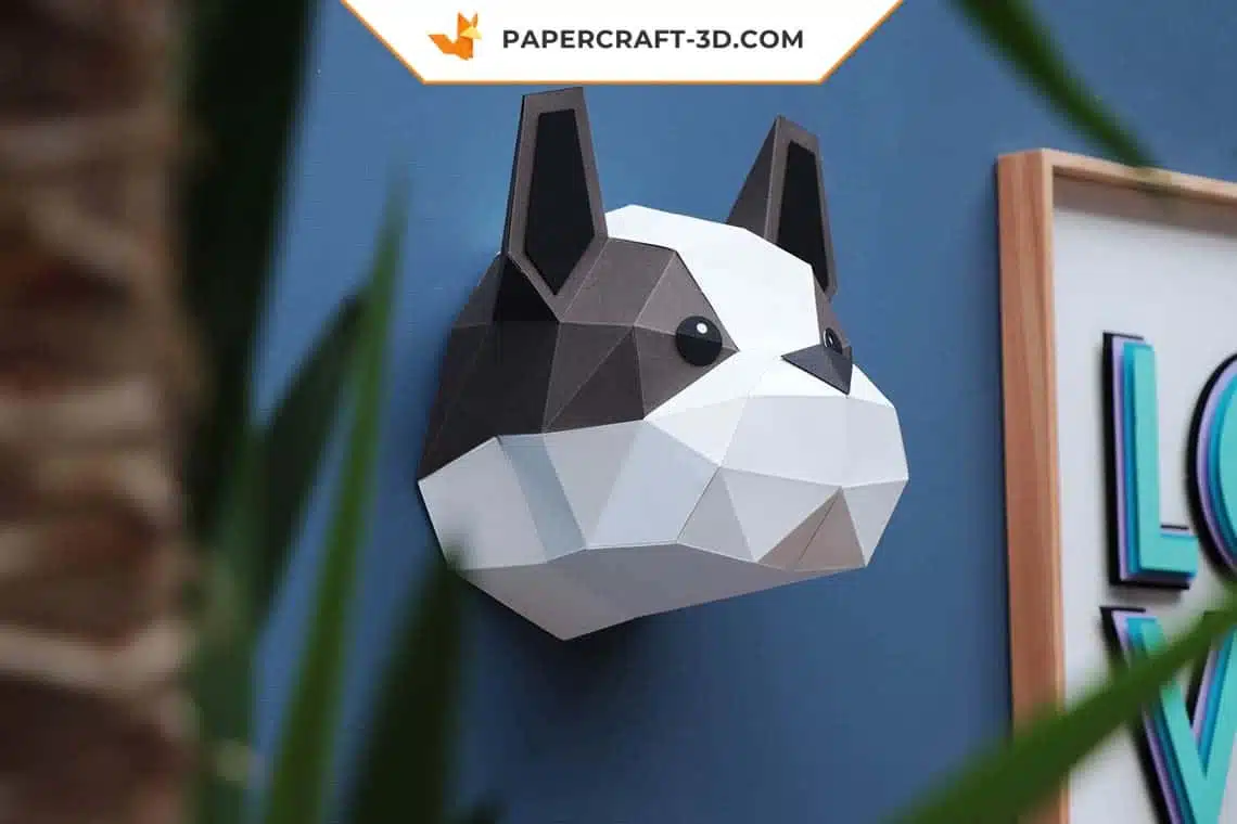 Papercraft bulldog dog in 3D origami