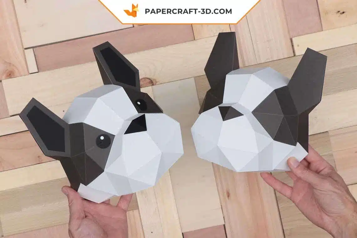 Papercraft de chien bouledogue en origami 3D