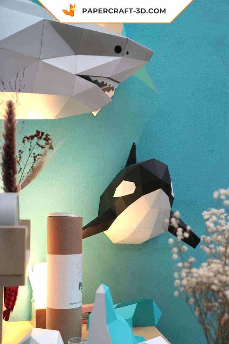 Papercraft orca head in 3D origami