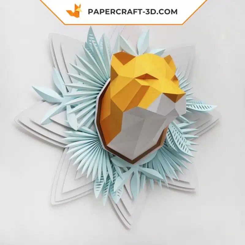 Papercraft cabeza de tigre naranja y blanca en origami