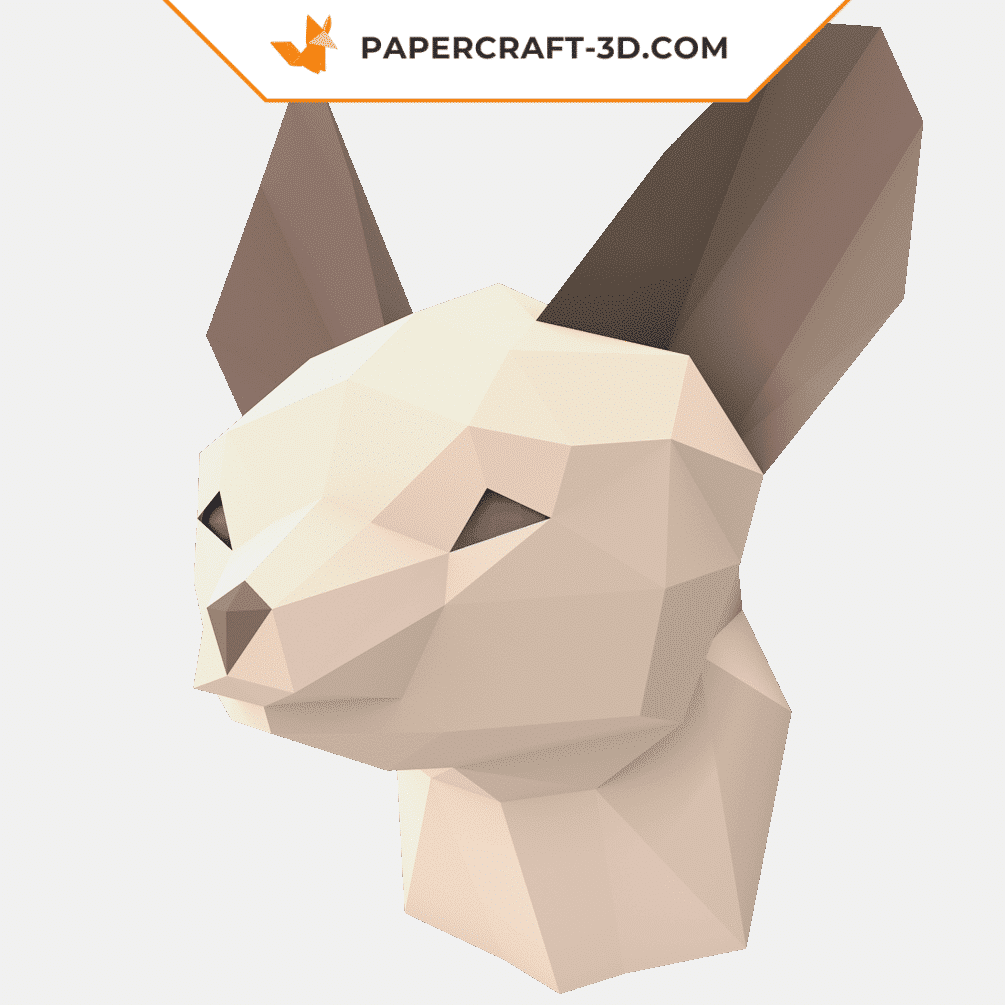 Papercraft fennec head wall origami 3D