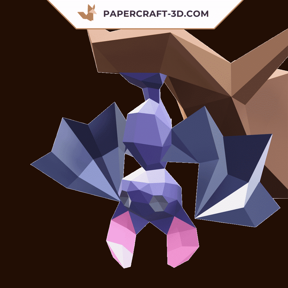 Papercraft of hanging bat in 3D origami