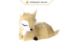Papercraft de faon endormi et allongé en origami 3D