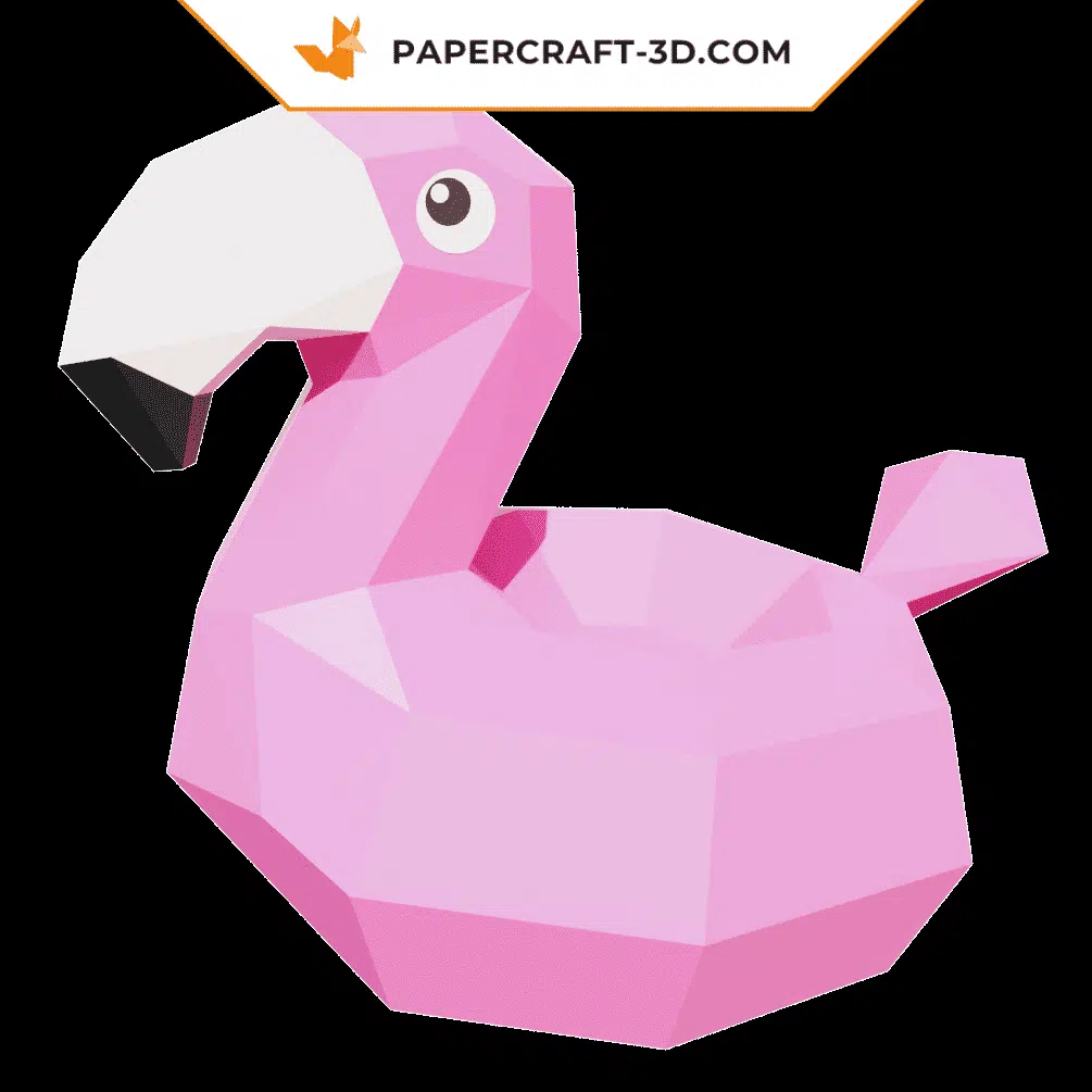 Papercraft flamingo float in 3D origami