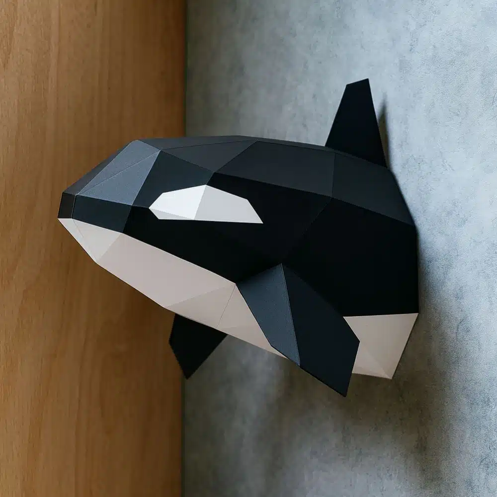 Papercraft orca head in 3D origami