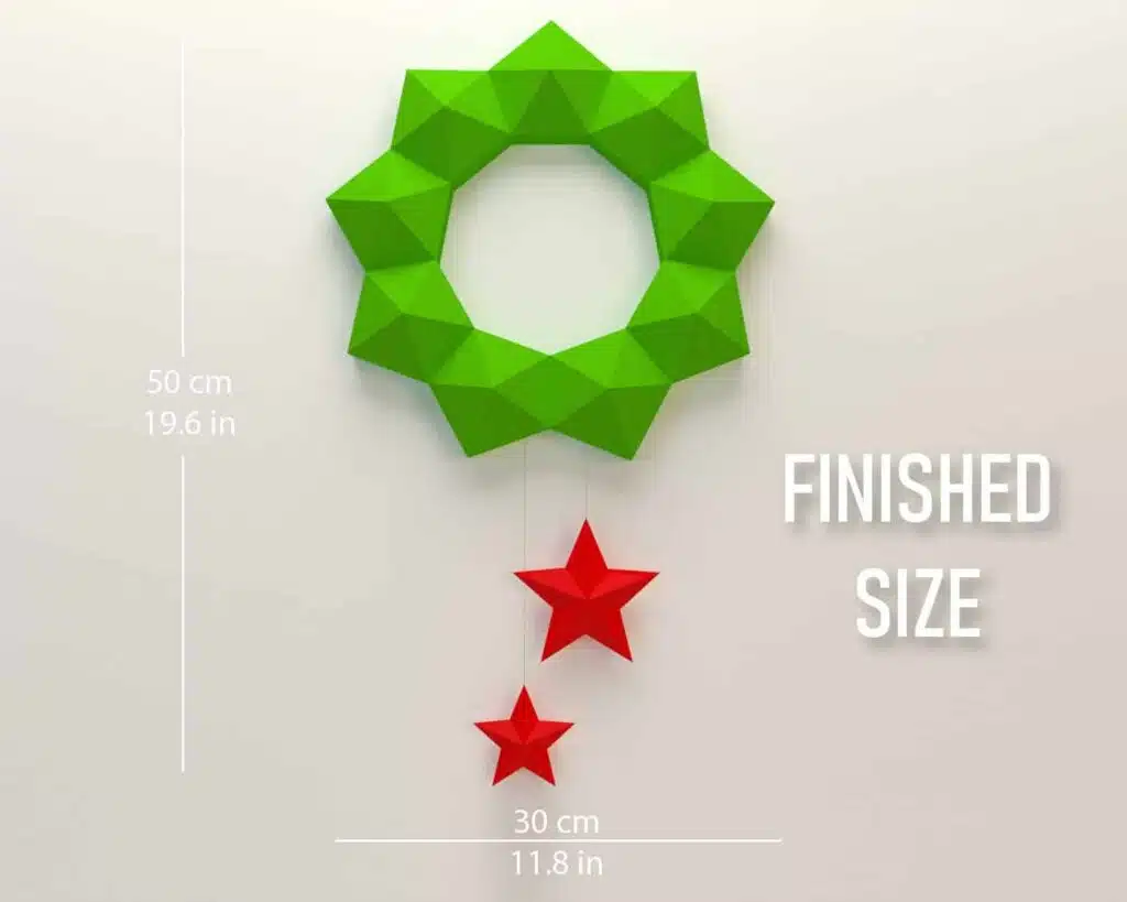 Papercraft ghirlanda di Natale con stelle rosse in origami, vista 2