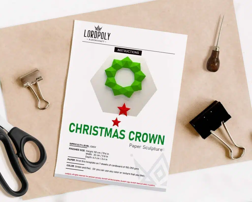 Papercraft ghirlanda di Natale con stelle rosse in origami, vista 3