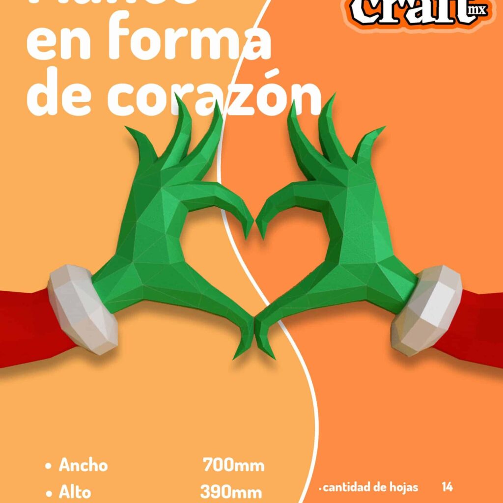 Papercraft grinch heart hands for Christmas