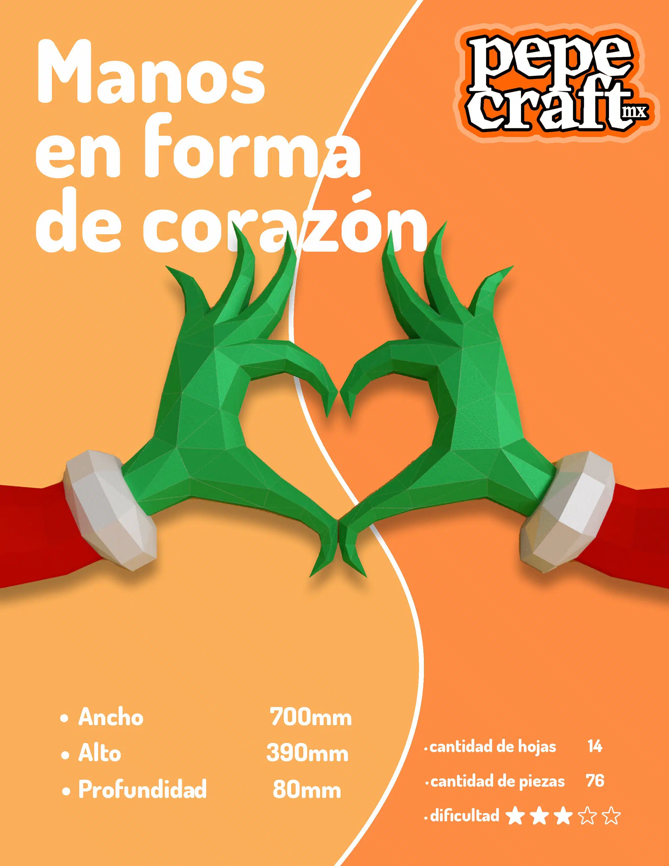 Créez la magie de Noël avec nos modèles Papercraft PDF,DXF de mains en forme de cœur, weergave 9