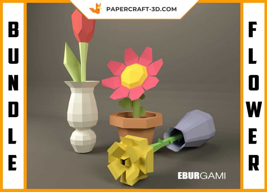 3D Origami Paper Flower Papercraft Set