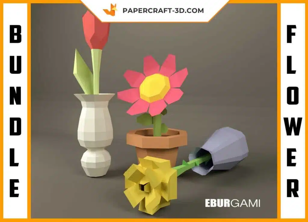 Ensemble de papercraft fleurs en origami papier 3D pour DIY