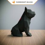 Papercraft bouledogue françai noir assis en origami 3D