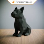 Papercraft bouledogue françai noir assis en origami 3D