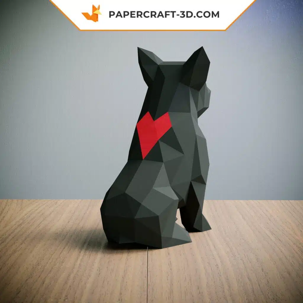 Kit de papercraft bouledogue français en origami papier 3D pour décoration et cadeaux, weergave 3