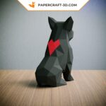 Papercraft bouledogue françai noir assis en origami 3D