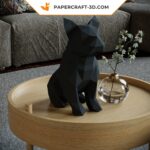 Papercraft bouledogue françai noir assis en origami 3D