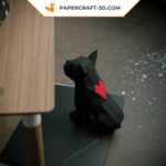 Papercraft bouledogue françai noir assis en origami 3D