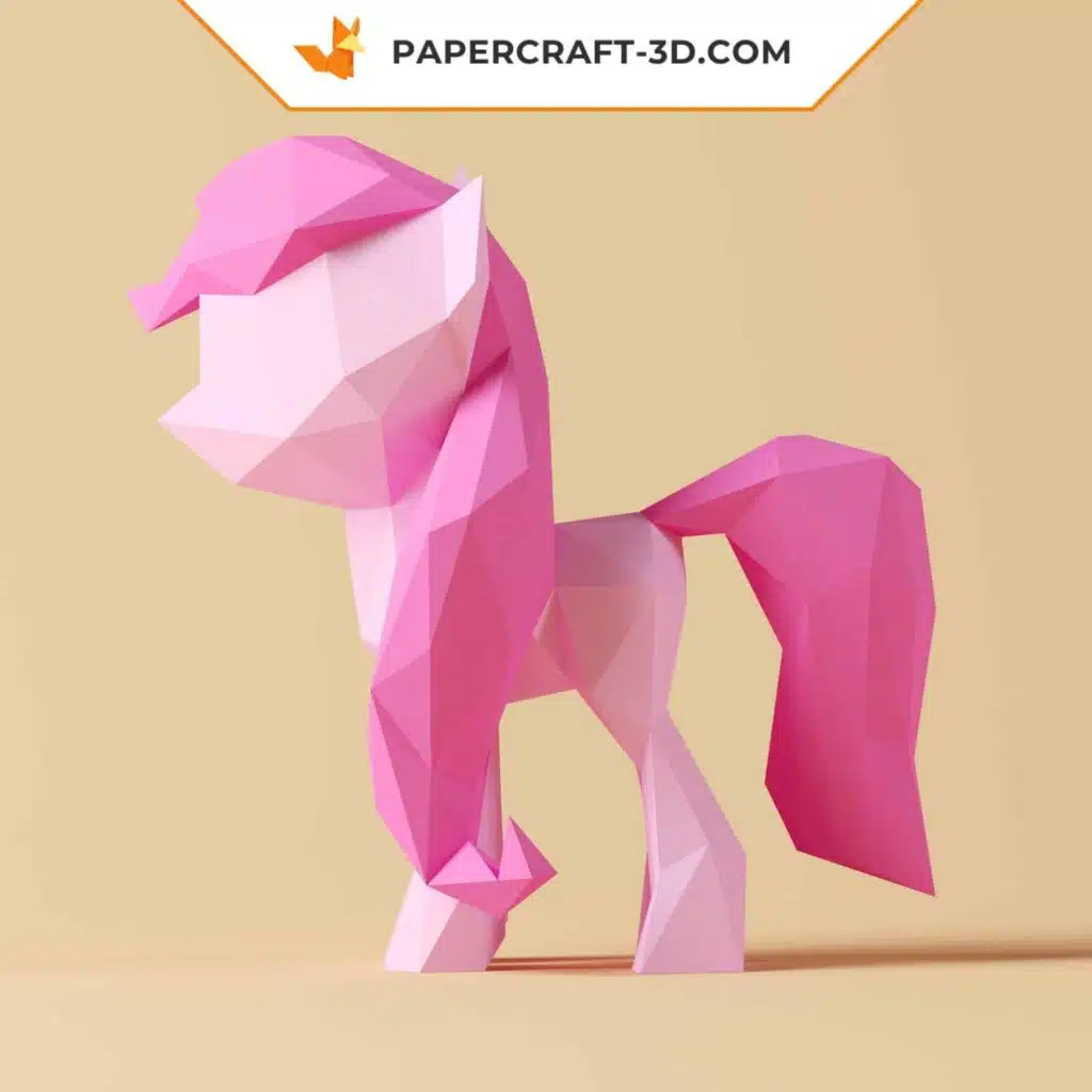 Papercraft de petit poney rose en origami 3D
