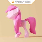 Papercraft of little pink pony in 3D origami