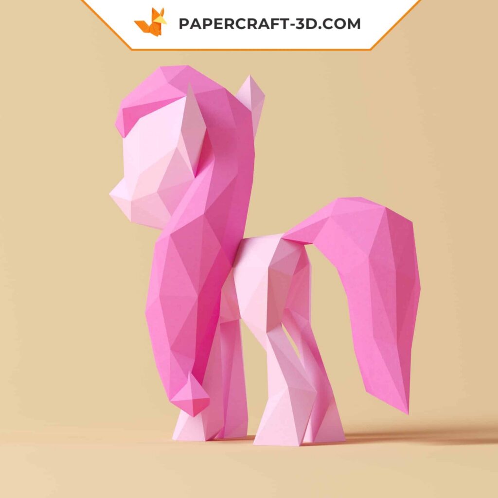 Papercraft de petit poney rose en origami 3D