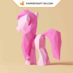 Papercraft of little pink pony in 3D origami