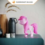 Papercraft of little pink pony in 3D origami