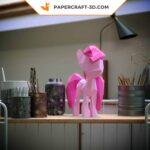 Papercraft of little pink pony in 3D origami