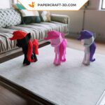 Papercraft of little pink pony in 3D origami