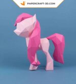 Papercraft of little pink pony in 3D origami