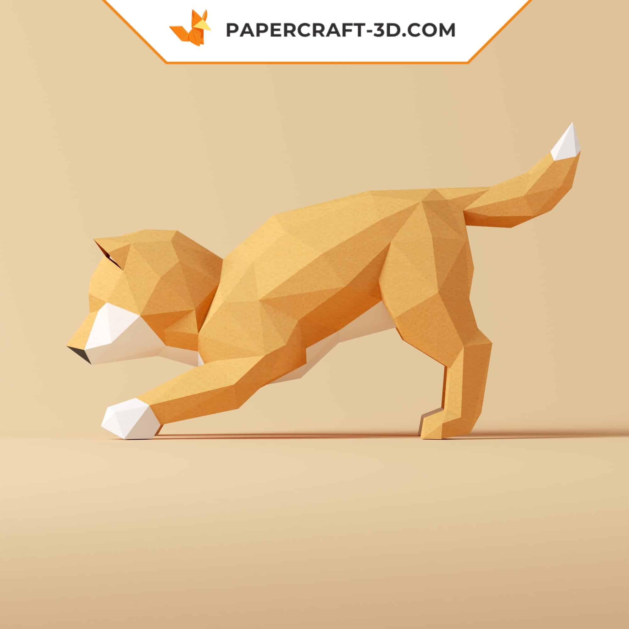 Papercraft de Shiba Inu qui fait la révérence en origami 3D