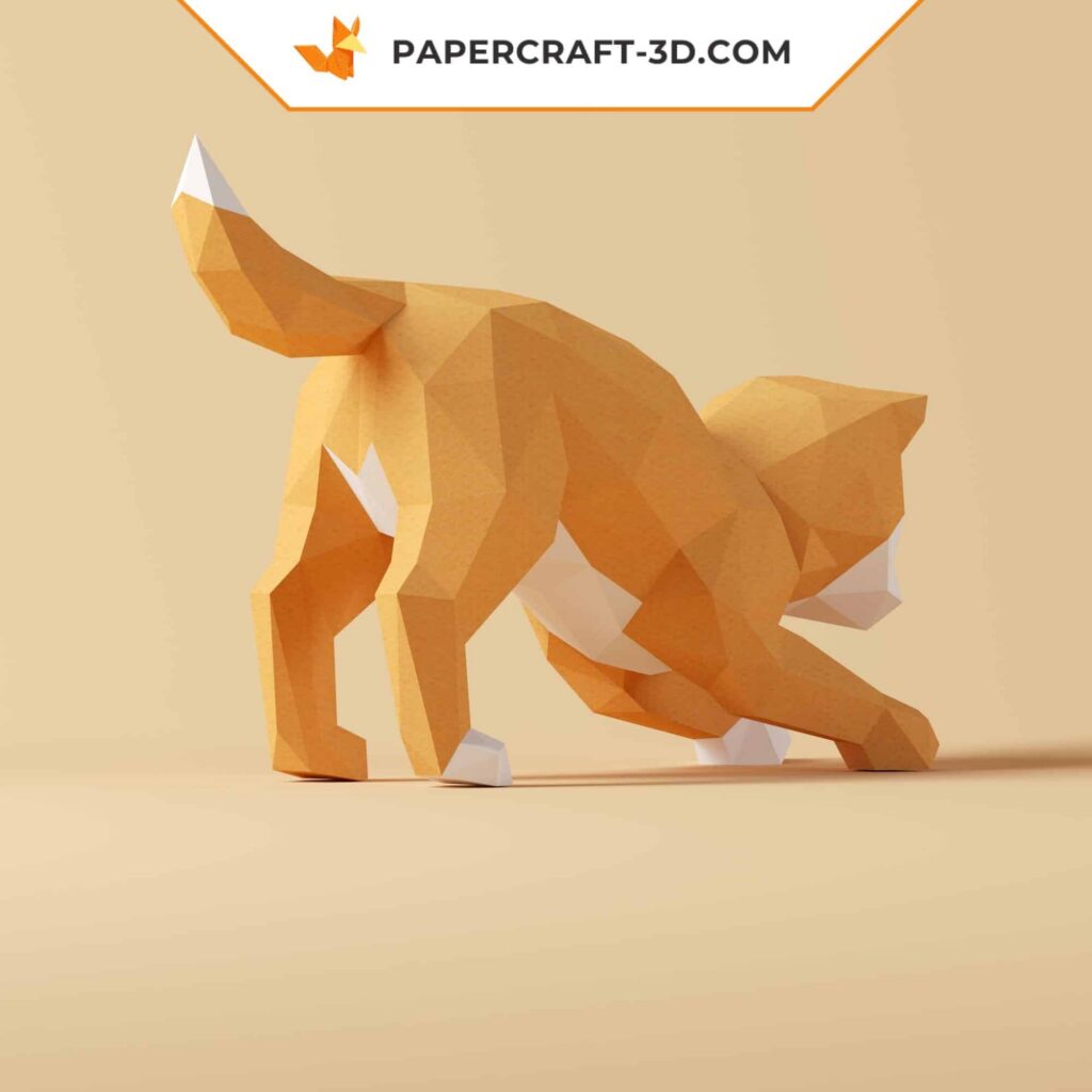 Papercraft de Shiba Inu haciendo una reverencia en origami 3D