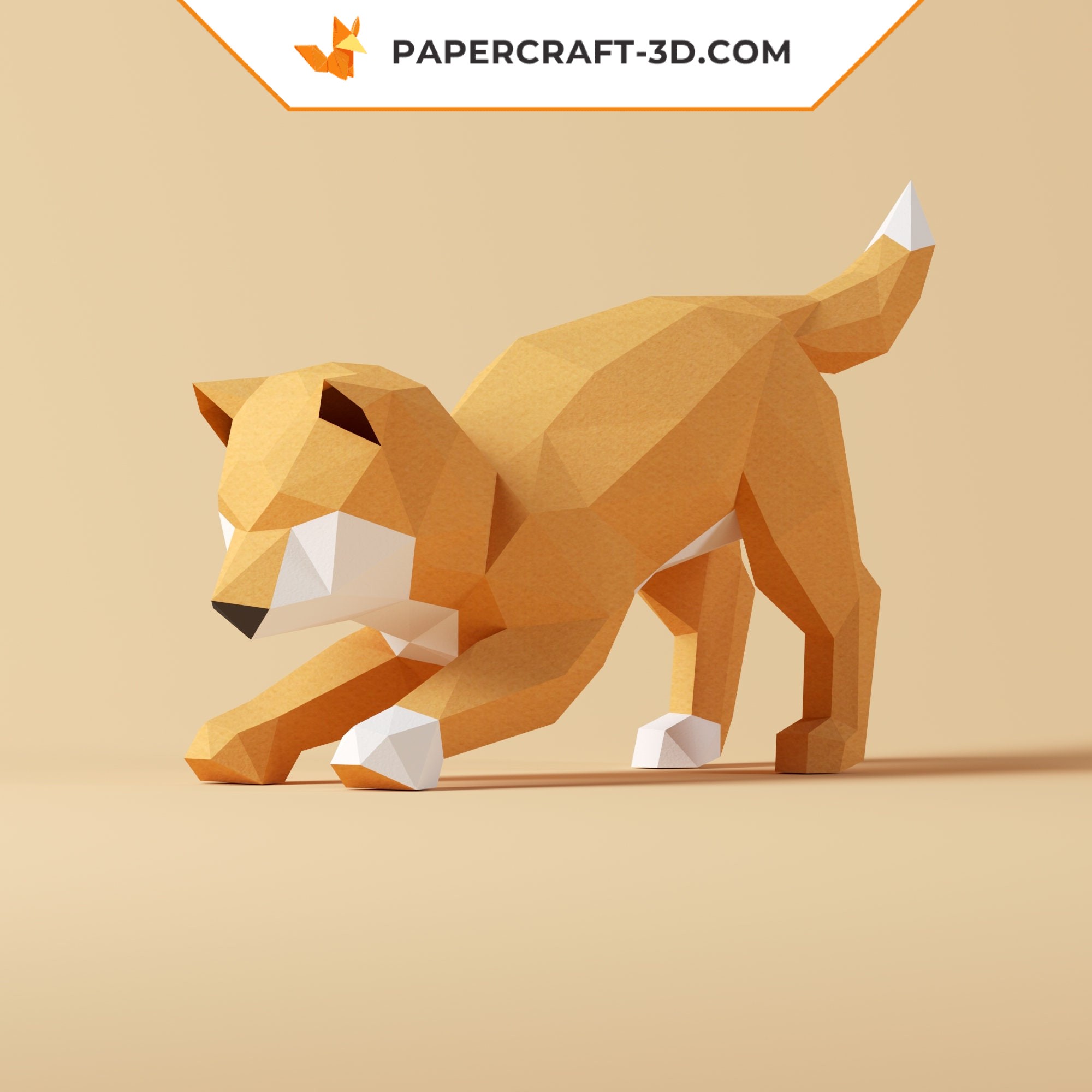 Papercraft of Shiba Inu bowing in 3D origami