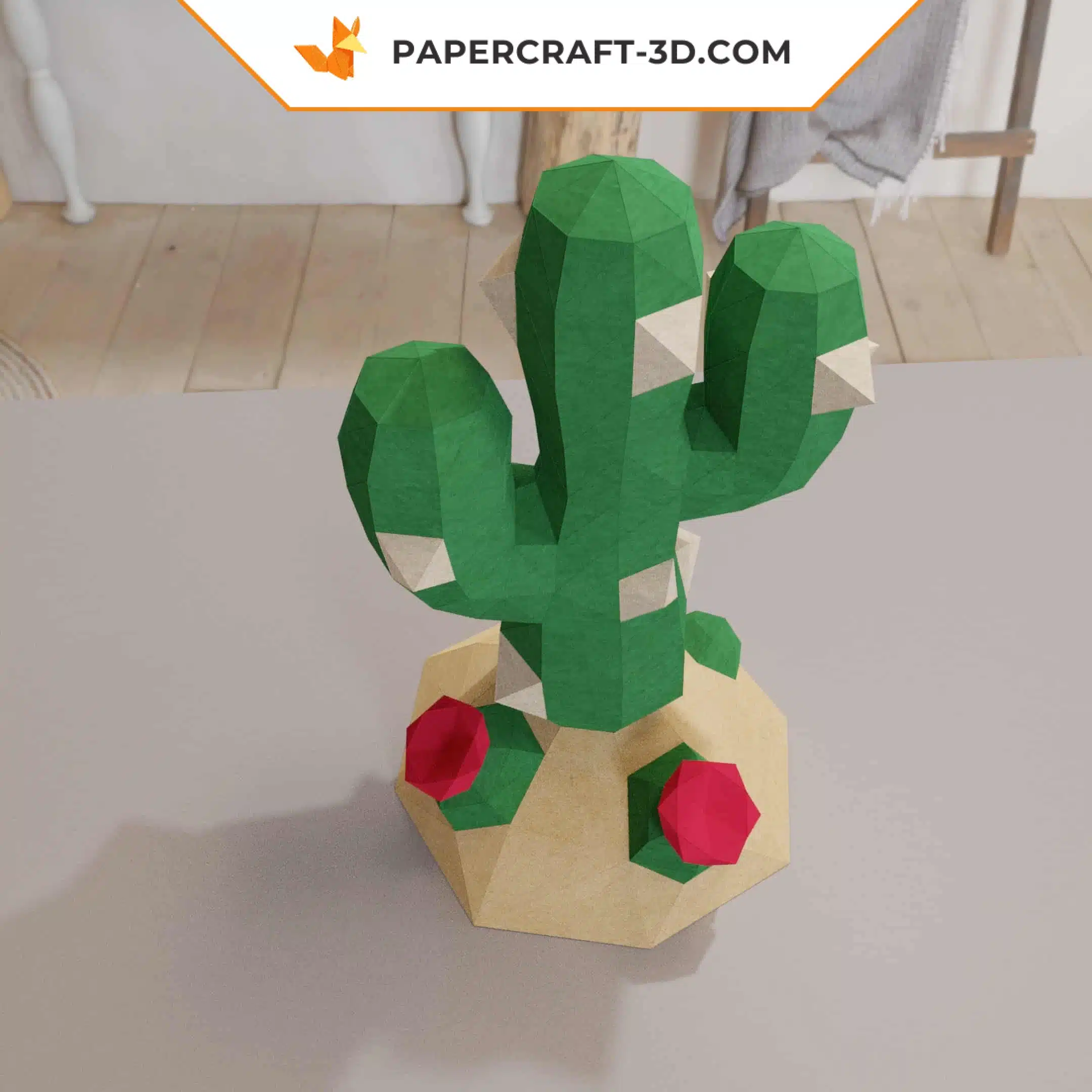 Kit papercraft Cactus en origami papier 3D, weergave 4