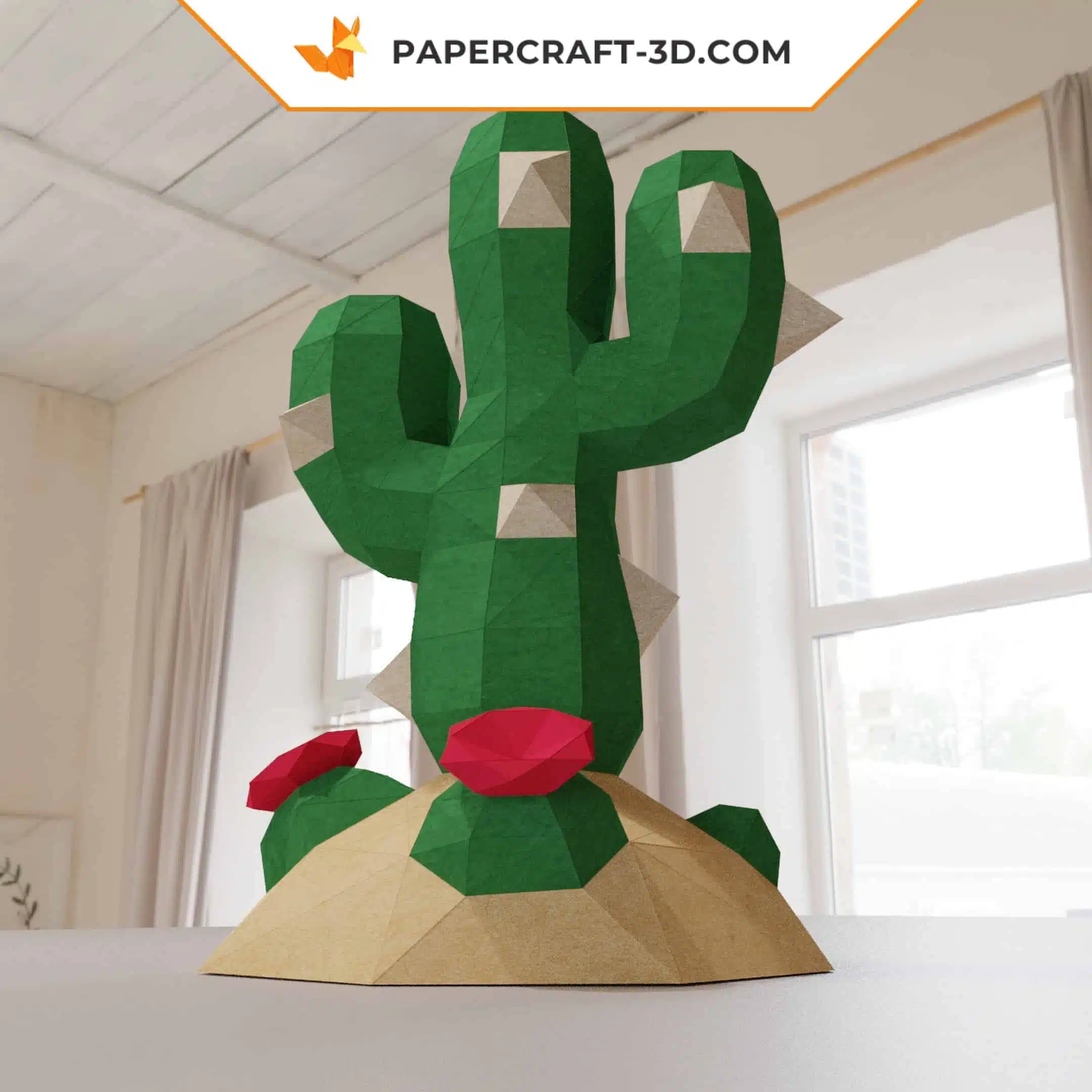 Kit papercraft Cactus en origami papier 3D, weergave 6