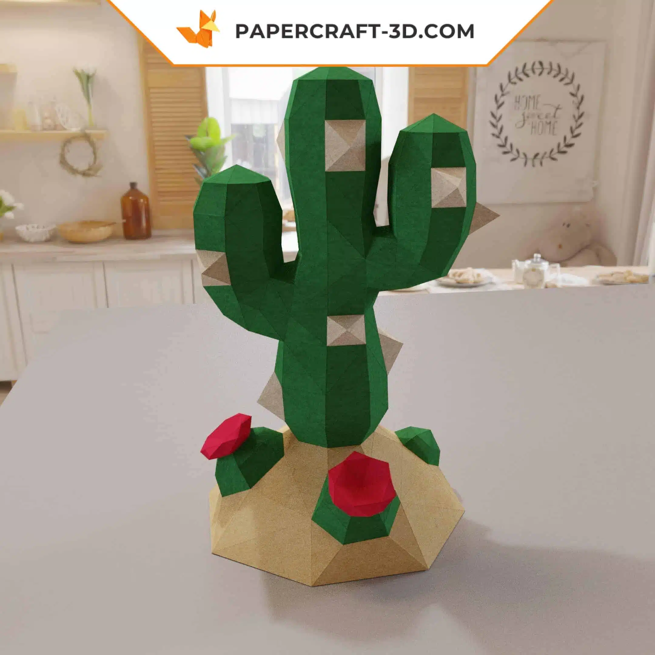 Kit papercraft Cactus en origami papier 3D, weergave 8