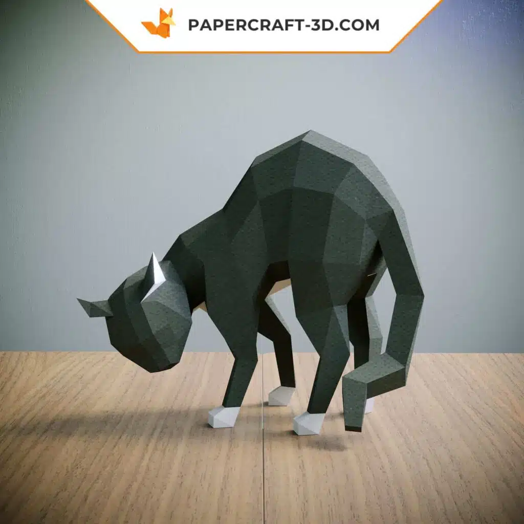 Papercraft de gato asustado en origami 3D