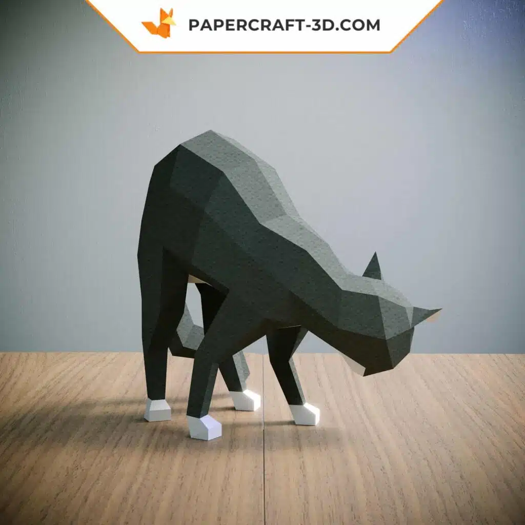 Kit Papercraft chat effrayé origami 3D en basse poly pour décoration d&rsquo;intérieur, weergave 3