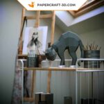 Papercraft of scared cat in 3D origami