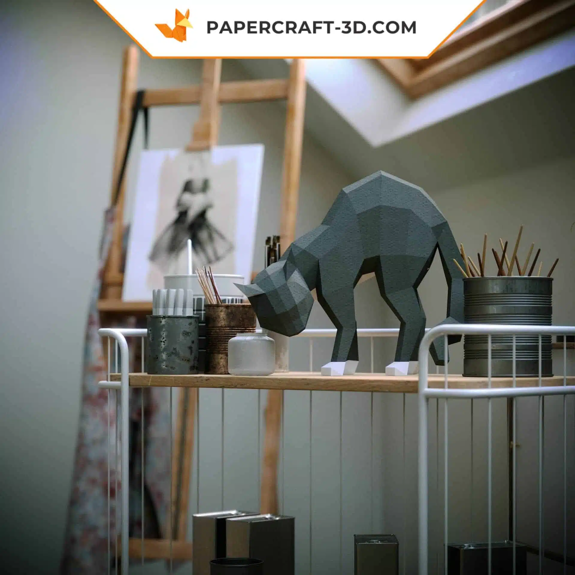 Kit Papercraft chat effrayé origami 3D en basse poly pour décoration d&rsquo;intérieur, weergave 5