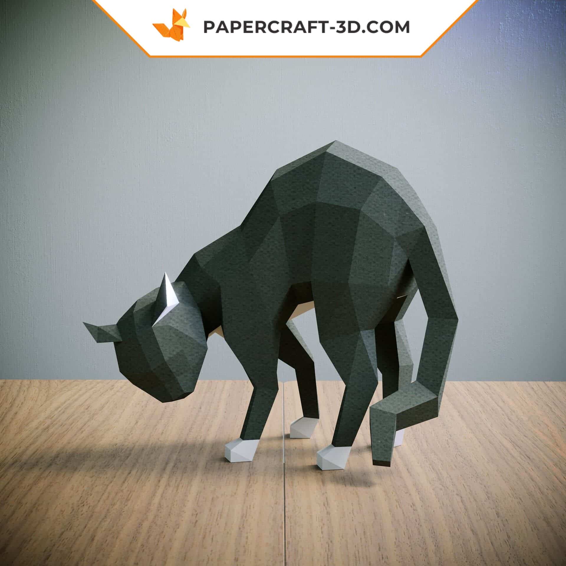 Papercraft of scared cat in 3D origami