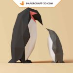 Papercraft penguin family in origami
