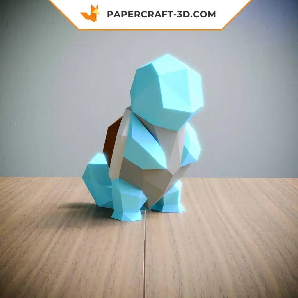 Papercraft de Squirtle em pé em origami 3D