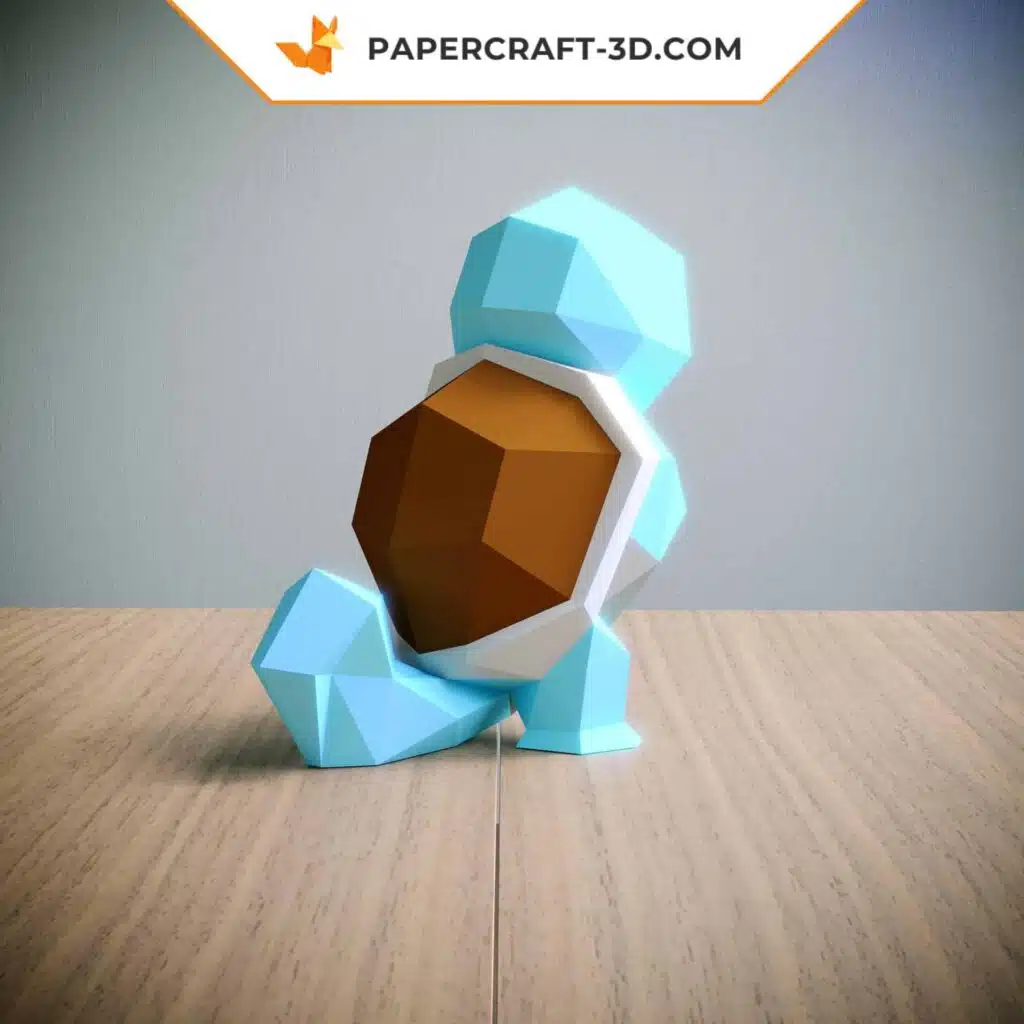 Papercraft de Squirtle em pé em origami 3D