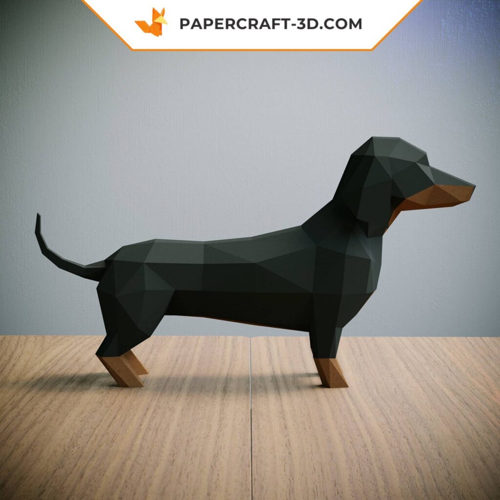 Papercraft de dachshund em origami 3D