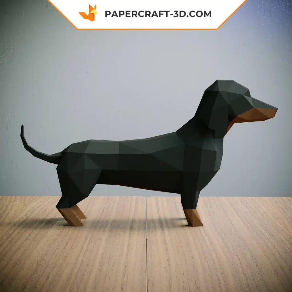 Kit Papercraft Teckel : origami papier 3D pour décoration intérieure, art et cadeaux, weergave 2