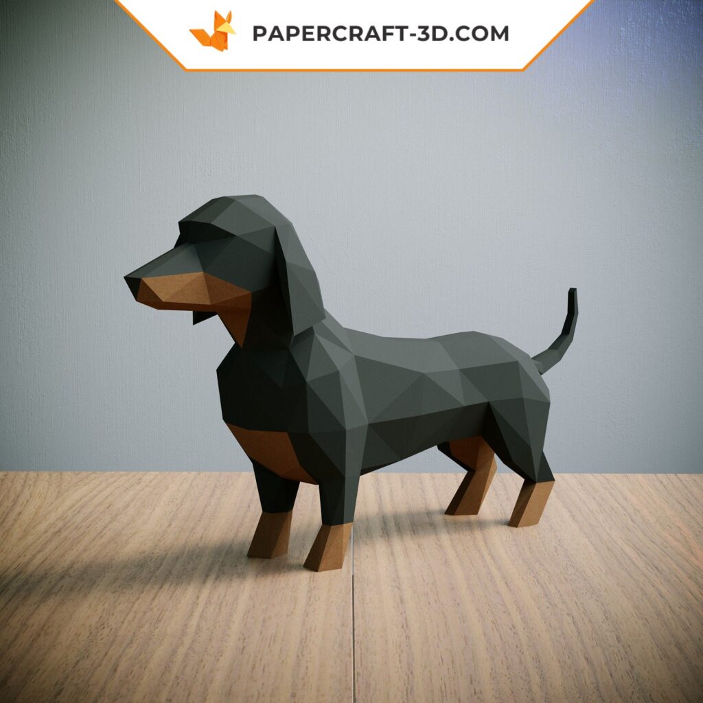 Papercraft de dachshund em origami 3D